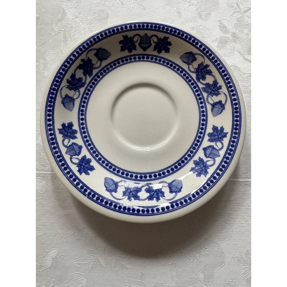 Vintage English Blue White Transferware Saucer Oak Leaf Acorn MCM 50s